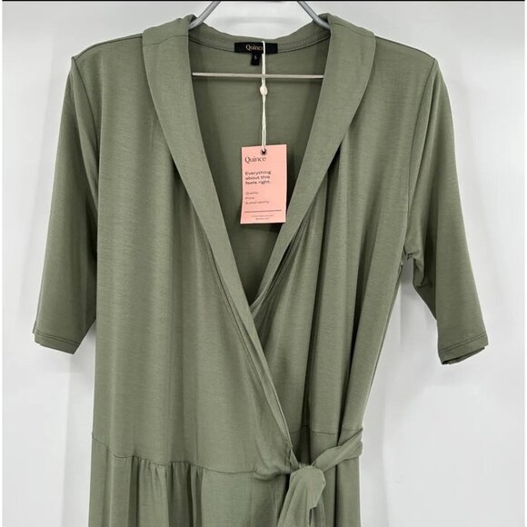 Quince Women’s Sage Green Tencel Jersey Wrap Dress Midi sz S NWT Short Sleeve - Picture 2 of 7